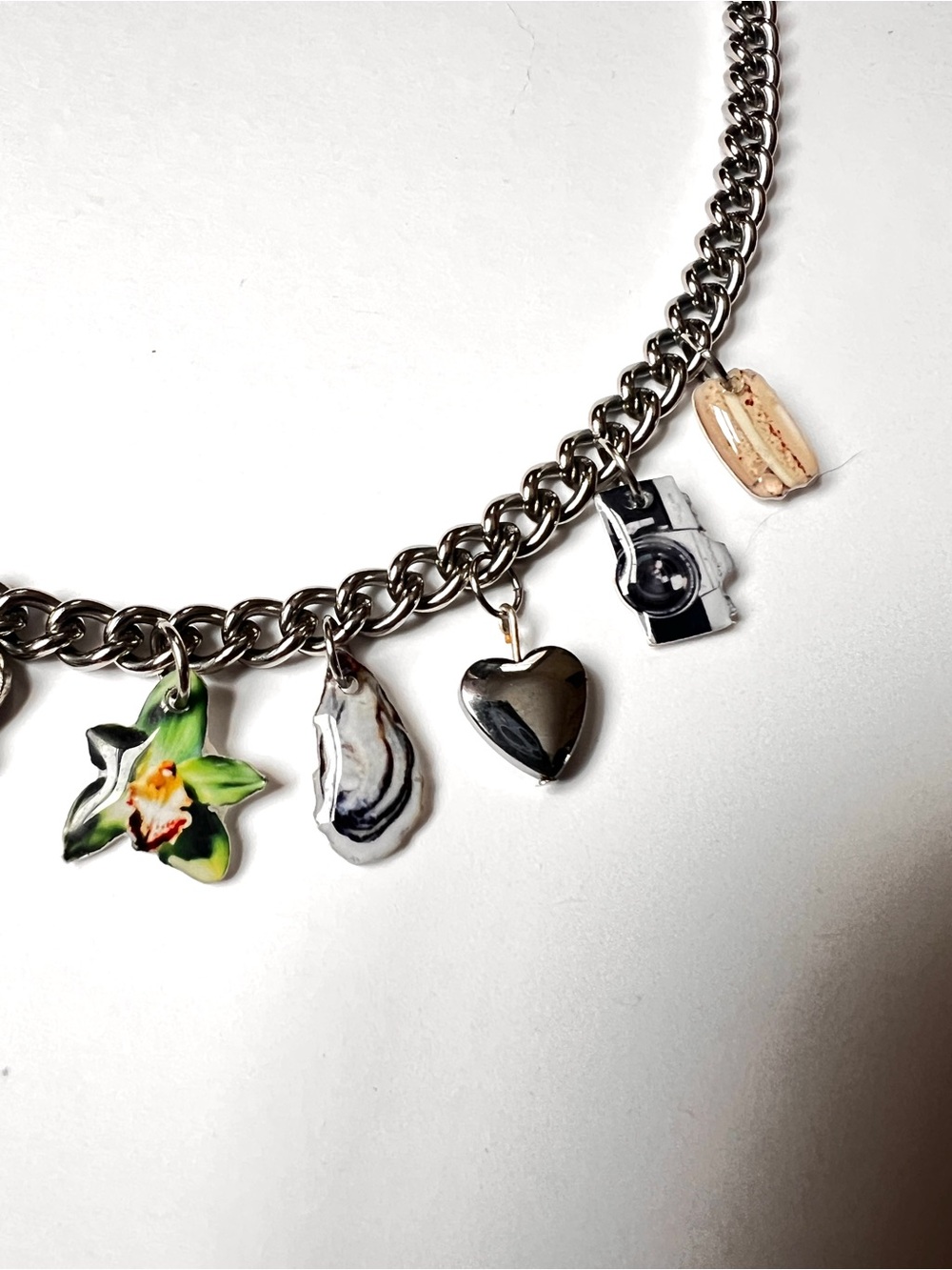 Silver Charm Chain Necklace with Colorful Resined Charms - Picture 2 of 3